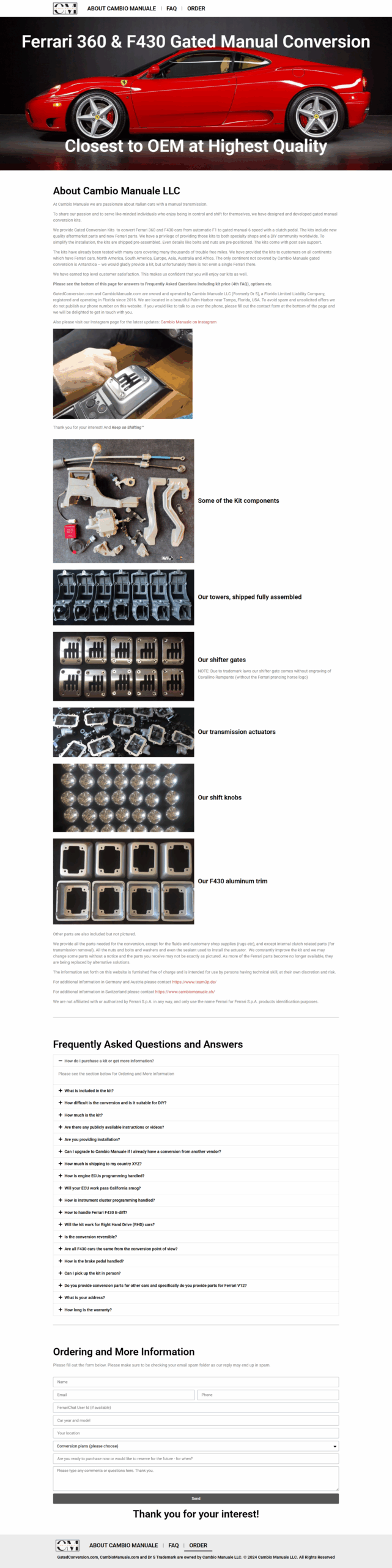 Strona internetowa- zestawy do konwersji skrzyń biegów Ferrari 1 ESITIO - Strony internetowe i e-commerce