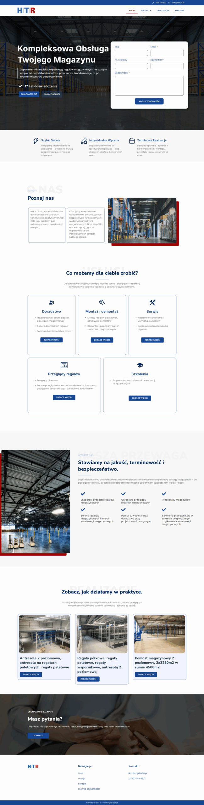 Strona internetowa- obsługa regałów magazynowych 1 ESITIO - Strony internetowe i e-commerce